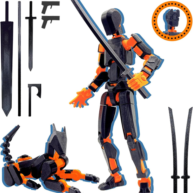 T13 3D Action Figure Set (Assembly Completed),Dummy Robot Titan 13 Action Figures,3D Printed Toys Multi-Jointed Movable (Black/Red)