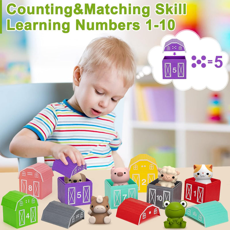 20-Piece Farm Animals Toy Set for Toddlers, Montessori Counting and Matching Fine Motor Games