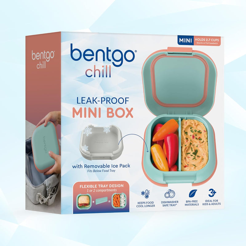 Bentgo Chill Mini Leak-Proof Lunch Box – Built-In Ice Pack Keeps Food Cold, 2.7-Cup Capacity for Snacks or Sandwich, 3 or 4 Compartments, PFAS & BPA-Free, Ideal for Adults & Kids 3+ (Seaside Papaya)