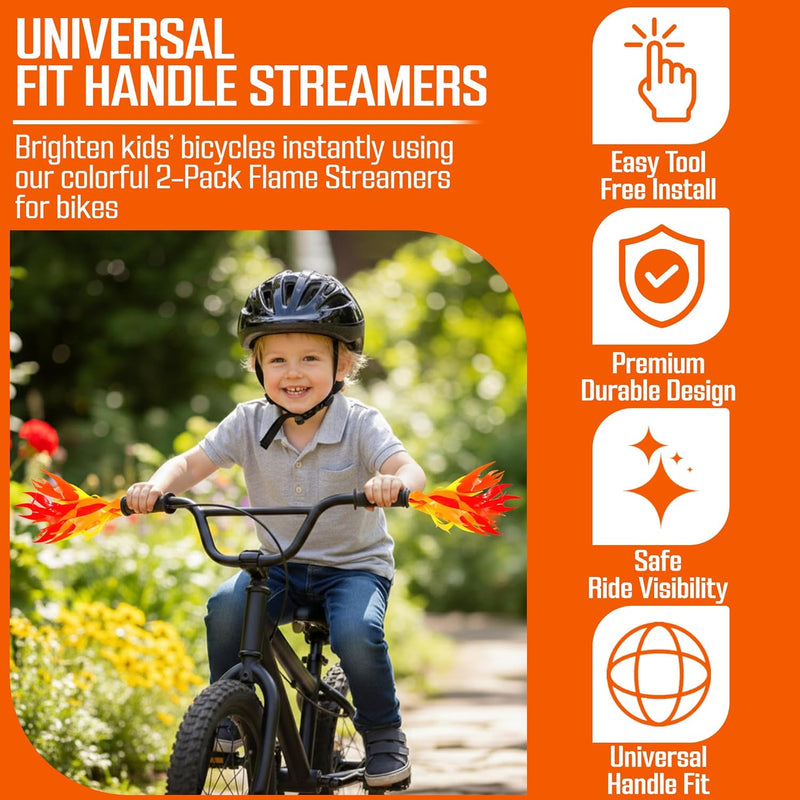 iconikal flame streamers for bicycle or scooter handlebar kids bike easy install