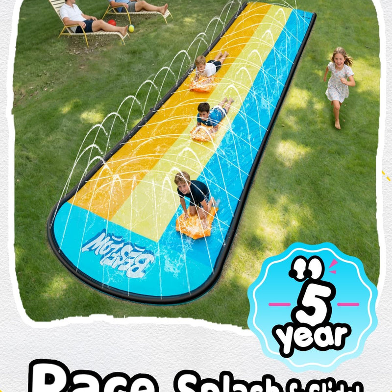 Slip and Water Slip,Water Slide for Kids Backyard 22ft*3 Lane Color-Block,Surrounding Sprinkler Summer Toys for Kids Outdoor with 3 Bodyboards