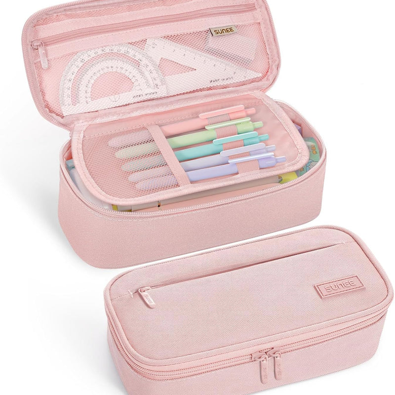 SUNEE Cute Pencil Case, Large Capacity Pencil Pouch, Big Storage Organizer for Stationery, Zipper Pen Bag, Back to School Supplies, Office Organizer Makeup Bag, for Teen Girl Boy Men Women, Pink