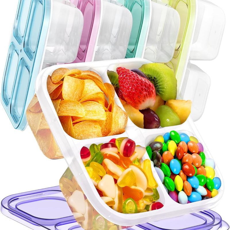 Canfanni 5 Pack Bento Snack Containers, 4 Compartment BPA-free Plastic Food Storage Containers, Divided Lunchable Container, Bento Lunch Box for Work and Travel