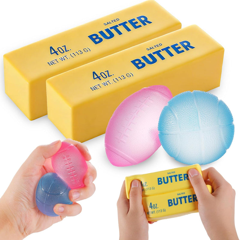 Squishy Stress Ball & Slow Rising Butter Squishy Fidget Toys Set - 4 Pack Ultra Soft Sensory Toys, Cute Taba Pack for Kids Adults, Desk Toy, Party Favors & Gift Ideas