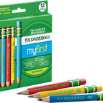 Ticonderoga My First Short Triangular Wood-Cased Pencils, #2 HB Soft, With Erasers, Primary Colors, 12 Count