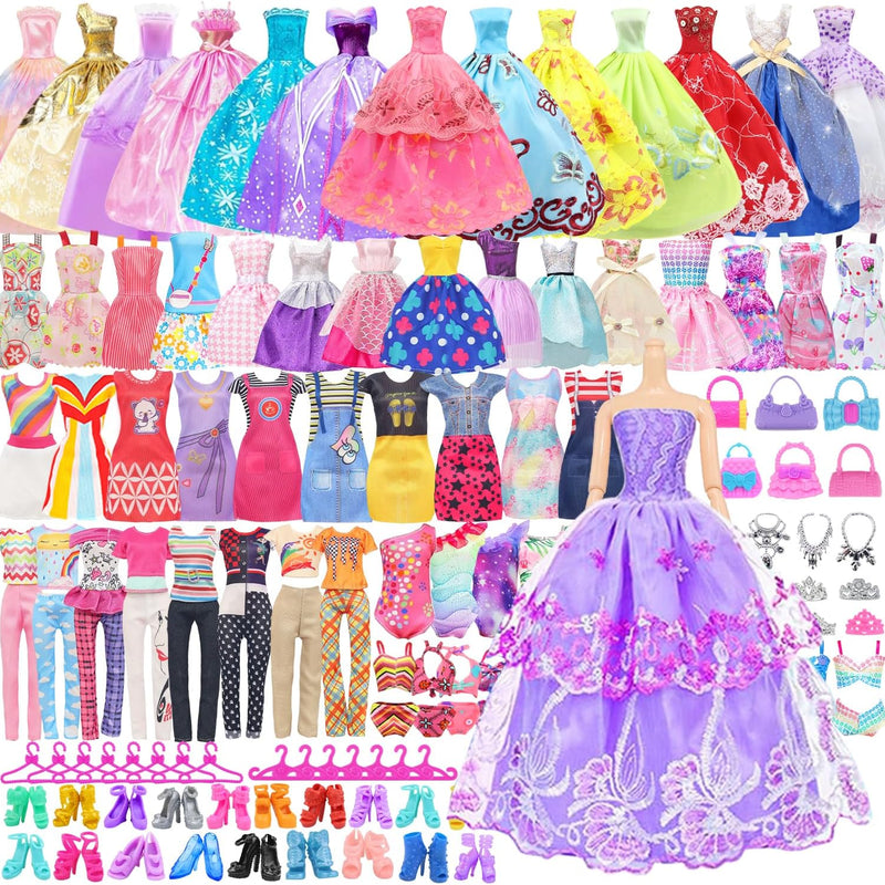 ZITA ELEMENT 101 Pcs Doll Clothes and Accessories Ramdom Style Gift Box Package, 5 Wedding Gowns 2 Fashion Dresses 2 Casual Outfit 2 Swimsuits 67 Accessories for 11.5 inch Doll Clothes for Age 3-10