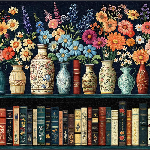 Wildflower Puzzles for Adults 1000 Pieces, PICKFORU Vintage Flower Book Puzzle, Wildflower Pages Jigsaw Puzzle for Book Lover, Floral Art Bookshelf Library Puzzles