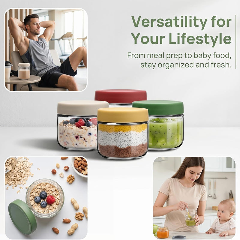 8 oz Small Glass Containers with Lids, Food Storage Jars, 6pk | Perfect for Chia Pudding Jam Snacks Yogurt Overnight Oats Candy ,Dishwasher safe,Airtight