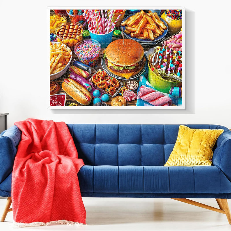 500-piece adult jigsaw puzzle with hamburger theme and 20.5x15 in size