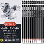 PANDAFLY Drawing Sketching Pencil Set, 22 Piece Pro Art Pencil Kit - Graphite Pencils (12B-2H), Black and White Charcoal Pencils, Charcoal Sticks, Stumps, Eraser, Sharpeners
