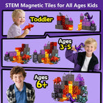 GobiDex Dinosaur Toys Magnetic Tiles Lava Cave Dinosaur World Set - Magnetic Building Blocks for Kids 3-5 5-7 Girls Boys Toys Age 4-6 6-8, STEM Sensory Toddler Birthday Gifts for 3+ Year Old Kids Toy
