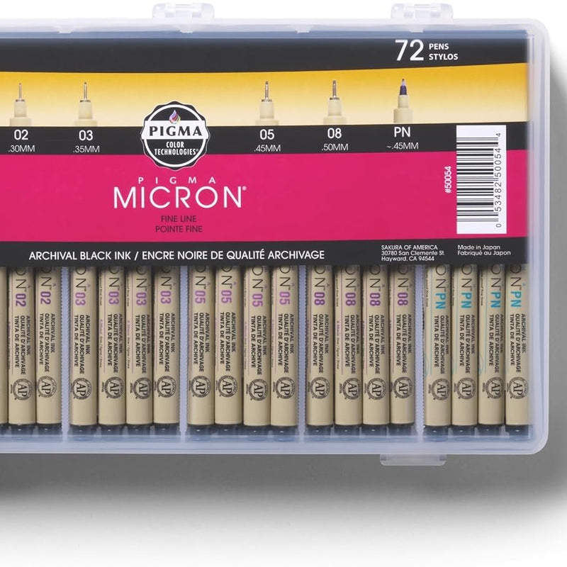 Sakura Pigma Micron, Graphic & Brush Fineline Pens, Archival Black Ink, 8 PK 30067