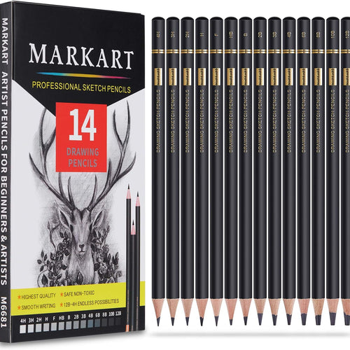 MARKART Professional Drawing Sketching Pencil Set - 14 Pieces,Graphite,(12B - 4H), Ideal for Drawing Art, Sketching, Shading, Artist Pencils for Beginners & Pro Artists