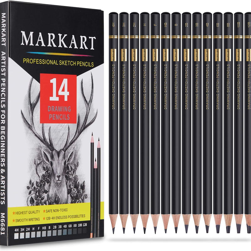 MARKART Professional Drawing Sketching Pencil Set - 14 Pieces,Graphite,(12B - 4H), Ideal for Drawing Art, Sketching, Shading, Artist Pencils for Beginners & Pro Artists