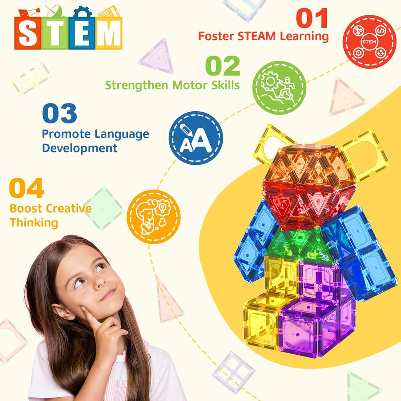 Coodoo 60 PCS Magnetic Building Tiles for Kids STEM Toy Preschool Kindergarten Toddler Toy Development