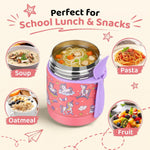 10oz Soup Thermo for Hot Food Kids Insulated Food Jar,Thermo Hot Food Lunch Container, Width Mouth Stainless Steel Lunch Box for Kids with Spoon (Pink-Cute Horse)