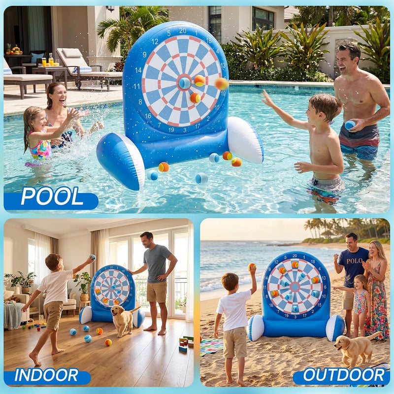 Inflatable Dart Board Water Game for Kids - Pool Toys with Sticky Balls, Safe PVC Material, Add Water for Stability, Includes 10 Balls & Air Pump, Ages 3-12 Family Outdoor Fun