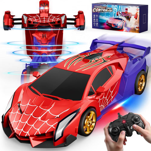 Spider Transform RC Car with Eye & Underbody Lights, 2.4GHz Remote Control, Fast 360°Rotation Robot Toy for Boys 3-12 Years Old