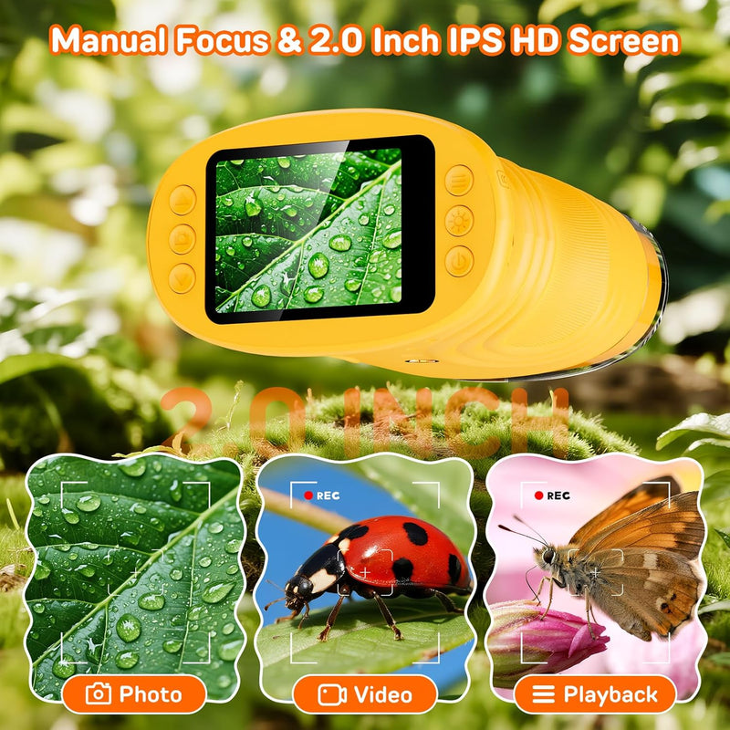 1000X Digital Handheld Microscope for Kids with 2.0" IPS Screen, Orange, STEM Science Lab Gift for Boys & Girls Age 4-12