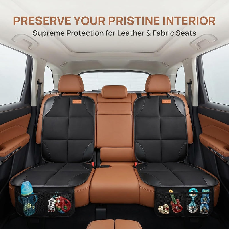 SMART ELF Car Seat Protector, 2Pack Seat Protector Protect Child Seats with Thickest Padding and Non-Slip Backing Mesh Pockets for Baby and Pet,Sedan SUV Truck (Black)