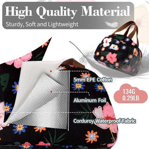 CaCTOUR Lunch Box for Women Girls Teens,Cute Lunch Box Cooler Bag, Portable Insulated Small Lunch Bag Women Reusable Corduroy Lunch Tote for Work/Travel/Picnic/School (Flower)