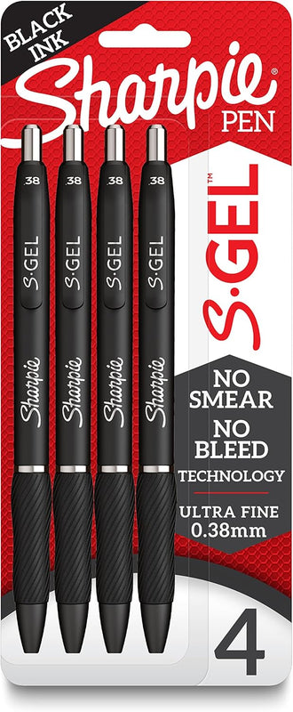 Sharpie S-Gel Pens, Ultra Fine Point (0.38mm), Black Gel Ink, 4 Count