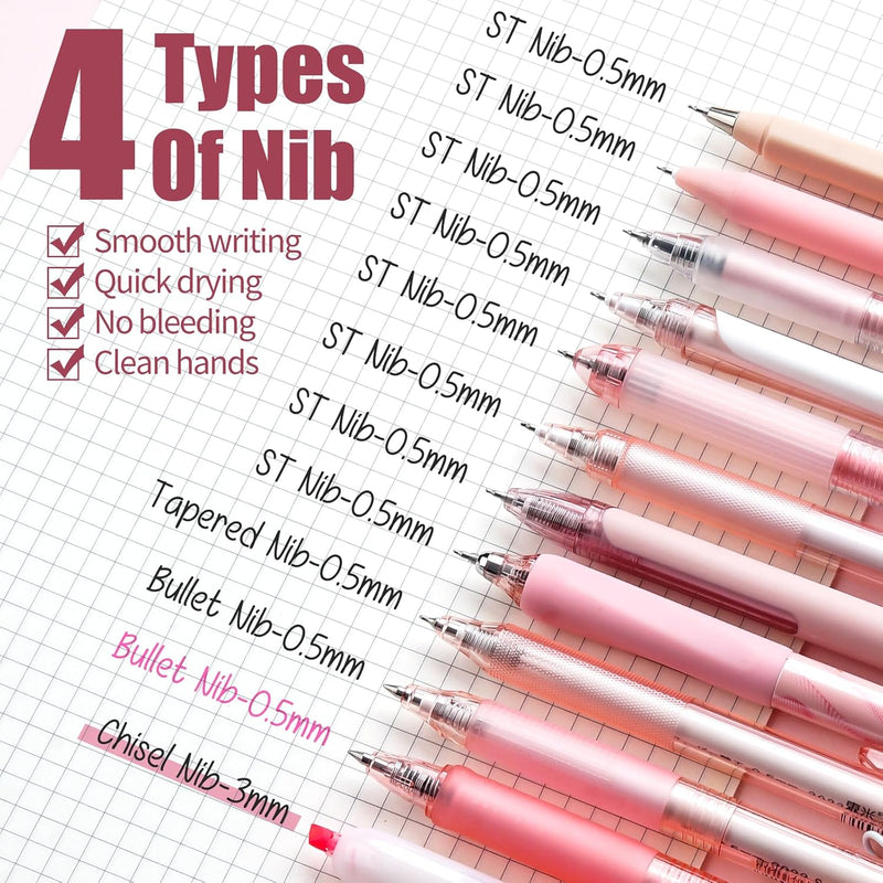 Four Candies Gel Pens, Cute Pink Pens Black Ink, 0.5mm Fine Point, 12-Pack | Back to School Supplies, Office Essentials for Women, Girly Stationery Set, Aesthetic Desk Decor & Accessories - Rose