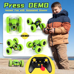 Threeking 4WD stunt RC car with soft lights, green, for kids ages 6-12, unique gift