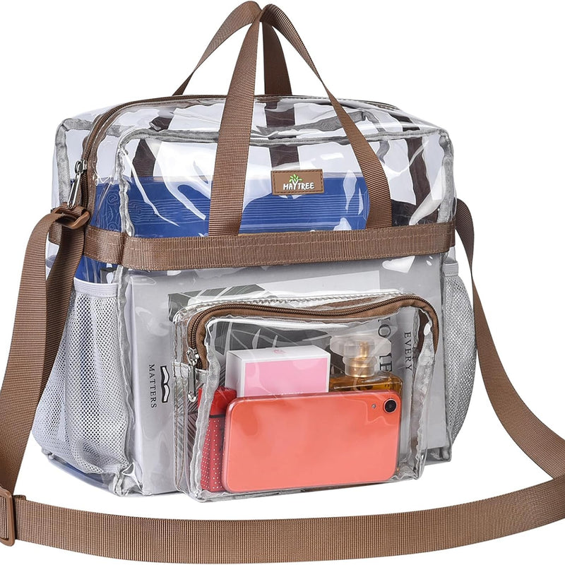 MAY TREE Clear Bag for Stadium Events, 12x5.5x12 Clear Tote Bag for Work | Non-detachable Reinforced Straps, Clear Tote Bag for Work, Sporting Events & Gym, Stadium Approved Transparent Bag