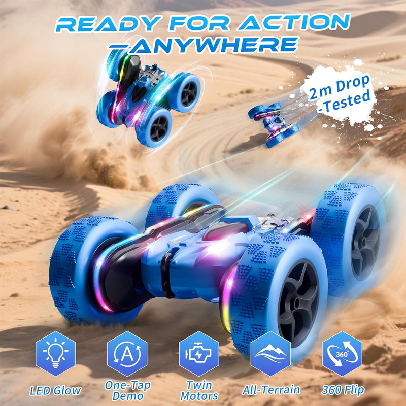 Remote Control Stunt Car 4WD 360° Flip Double-Sided RC Car with LED Light Bar and 2.4GHz Outdoor Play for 6-12 Year Old Boys