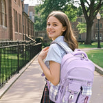 PRLINJSK Girls Backpack，Cute School Backpack for Girls Kids Teens，Kawaii Bookbag for Primary Elementary，Purple