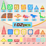 102PCS Dinosaur Toys Magnetic Tiles with 8 Dinosaurs - Jurassic Scenes Dinosaur World Adventure Set, Magnetic Blocks Kids Toys for Boys & Girls Ages 3+, Sensory Toddler Creative Kids Games Gifts
