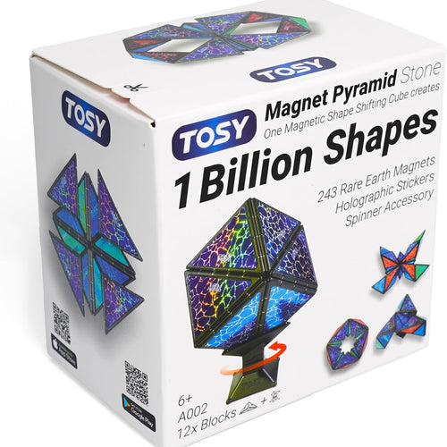 tosy 1 billion shape magnetic pyramid stone, 12 pieces, 243 magnets, holographic design, puzzle and STEM toy