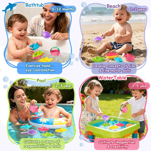 Baby Bath Toys, Mold Free Bath Toys Toddlers 2-4 | Stacking Boat Sensory Water Table Toys and Toddler Pool Toys as Gifts for Boys and Girls Ages 1-3