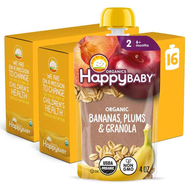 Happy Baby Organics Stage 2 Baby Food Pouches, Gluten Free, Vegan & Healthy Snack, Clearly Crafted Fruit & Veggie Puree, Fruit & Veggie Variety Pack, 4 Ounces (Pack of 10), Amazon Exclusive