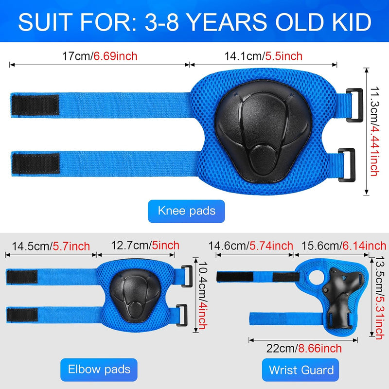 Wemfg kids protective gear set for 3-14 years toddlers with knee, elbow pads and wrist guards for skating, cycling and rollerblading