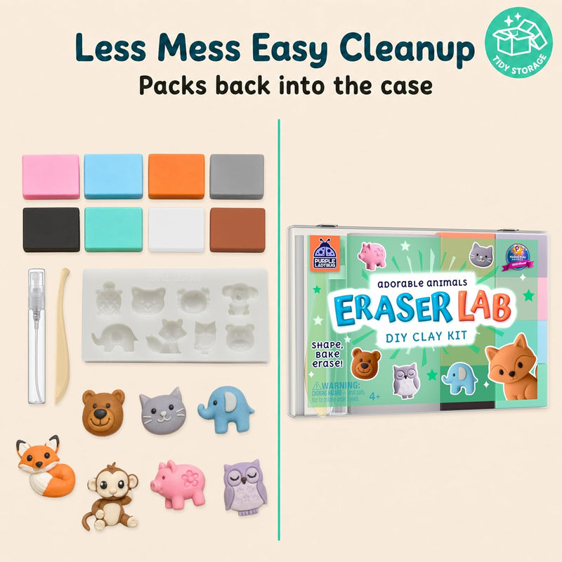 DIY Clay Cute Mini Animal Eraser Kit for Kids Ages 4-12 | Birthday Gifts for Girls & Boys, Students Desk Pet Animals, Make Your Own Erasers, Arts and Crafts