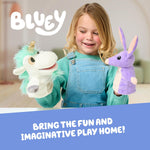 Official Bluey Unicorse & Bob Bilby Hand Puppet Plush 2-Pack | 8-9 Inch Deluxe Soft Fabric Toddler Toys with Embroidered Details for Imaginative Play & Storytime Fun.