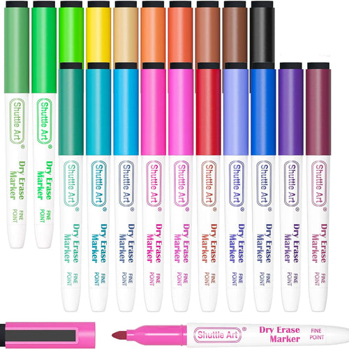 Shuttle Art Magnetic Whiteboard Markers, 20 Pieces Fine Tip and Eraser, Dry Erase Whiteboard Markers, for Writing on Whiteboards, Weekly Planner, Glass for School Office Home