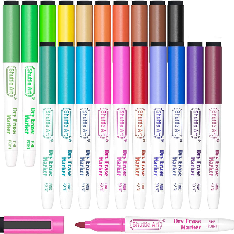 Shuttle Art Magnetic Whiteboard Markers, 20 Pieces Fine Tip and Eraser, Dry Erase Whiteboard Markers, for Writing on Whiteboards, Weekly Planner, Glass for School Office Home