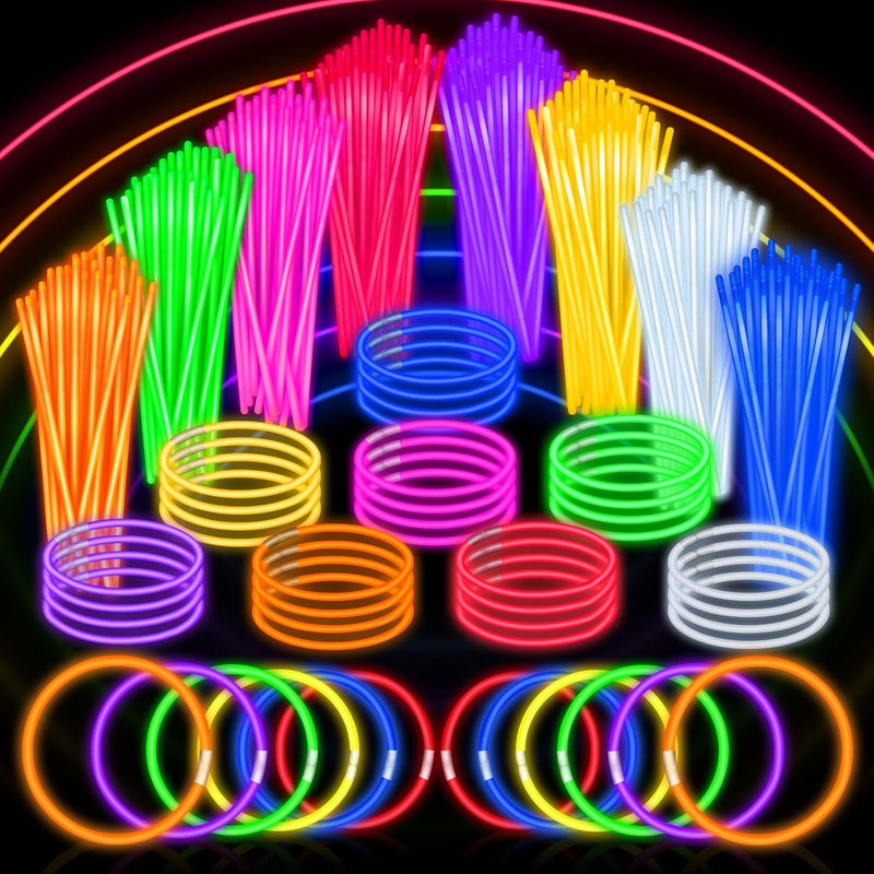 springflower 100pc glow sticks bulk party favors, 8" glow in the dark party supplies, kids or adult party accessories