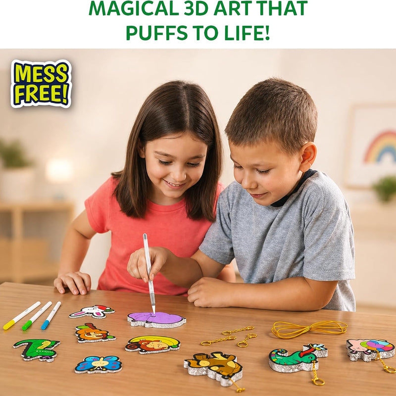 Skillmatics Aqua Puffs Animals, Art & Craft, Paint by Number, Gift for Kids | DIY Puffy Keychains, Screen-Free, Mess-Free Activity, Travel & Creative Kit for Girls & Boys Ages 4, 5, 6, 7, 8, 9, 10