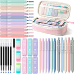 Four Candies 39 PCS Aesthetic Stationery Set with Cute Pen Case, College Supplies and Nursing Essentials, 12 Pastel Highlighters, 5 Black Gel Pens, 6 Mechanical Pencils, Pink