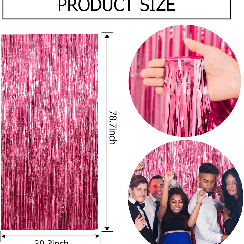 2-Pack Pink Foil Fringe Tinsel Party Backdrops for Birthdays, Bachelorettes, Graduations, and More