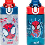 Zak Designs Marvel Spider-Man Sage 16oz Leak-Proof Straw Kids Water Bottle | BPA Free Durable Plastic, Cupholder Friendly, Dishwasher Safe, Easy to Clean, Lid Lock, Handle, For School, Home, Travel