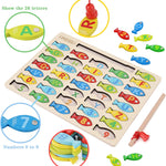 Magnetic Wooden Fishing Game Toy for Toddlers, Alphabet Fish Catching Counting Games Learning Toy 3 4 5 Years Old Kids