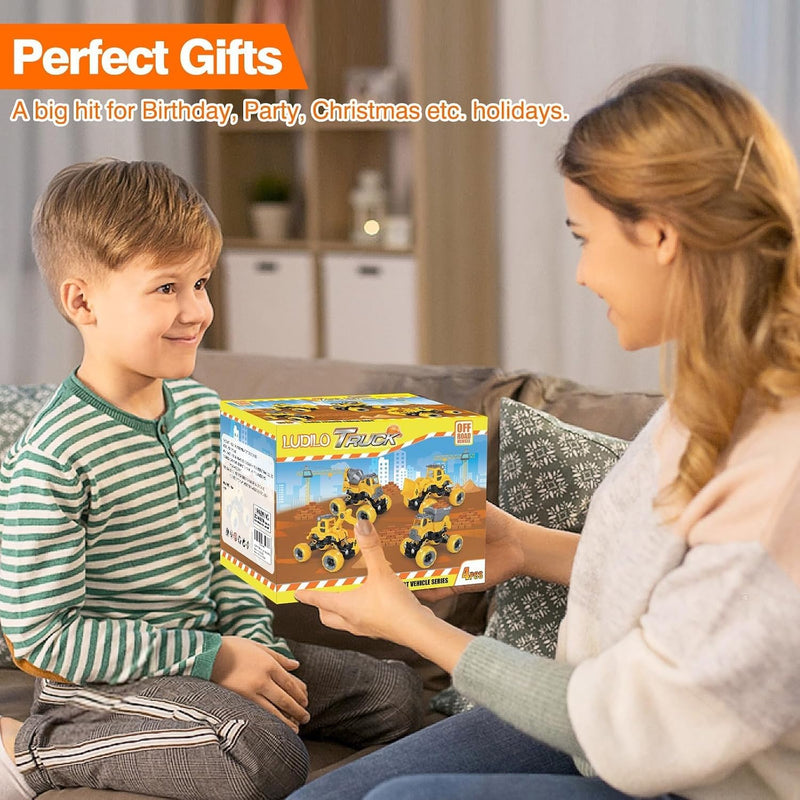 LUDILO Toys for 3 4 5 Year Old Boy Birthday Gift: 4PCS Take Apart Construction Truck Excavator Toy with Electric Drill, Kids Building Stem Learning Toy Gifts for 3 4 5 6 Year Old Boys Toys Age 4-6 3-5