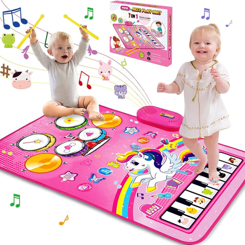 Baby Music Mat 3 in 1 Piano Drum Animal Touch Unicorn Toy for 1 2 Year Old Girls