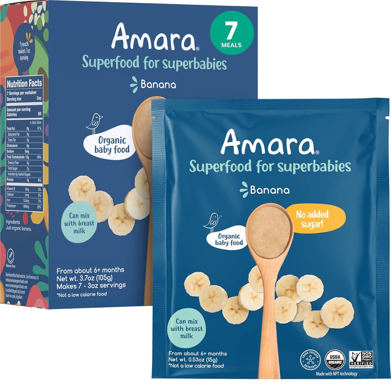 Amara Organic Baby Food - Stage 2 - Oats & Berries - Baby Cereal to Mix With Breastmilk & Water - Shelf Stable Baby Food Pouches Made from Organic Fruit and Veggies - 5 Pouches, 3.5oz Per Serving