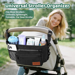 Stroller Organizer with Cup Holder, Non-Slip Stroller Caddy Baby Essentials | Universal Stroller Bag Accessories with Detachable Phone Bag, Fits for Uppababy, Baby Jogger, Christmas New Moms Baby Gifts